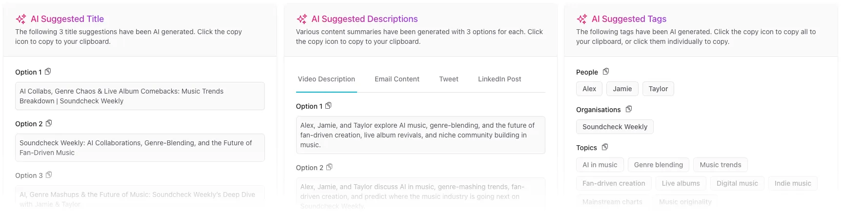 AI suggestions example